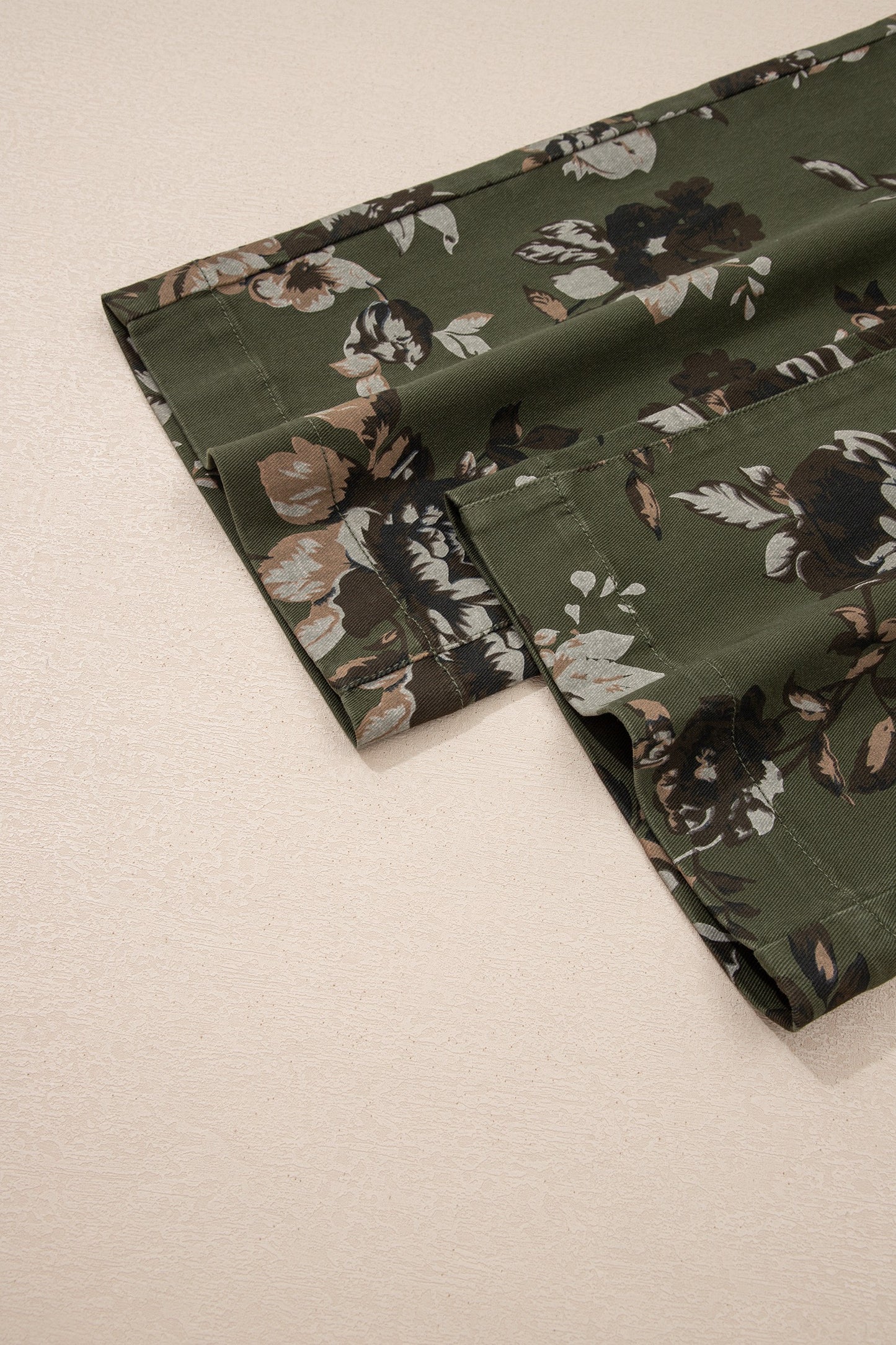 Green Floral Wide Leg Pants for Women | High Waisted Stretch Twill Jean Cropped Trouser with Pockets
