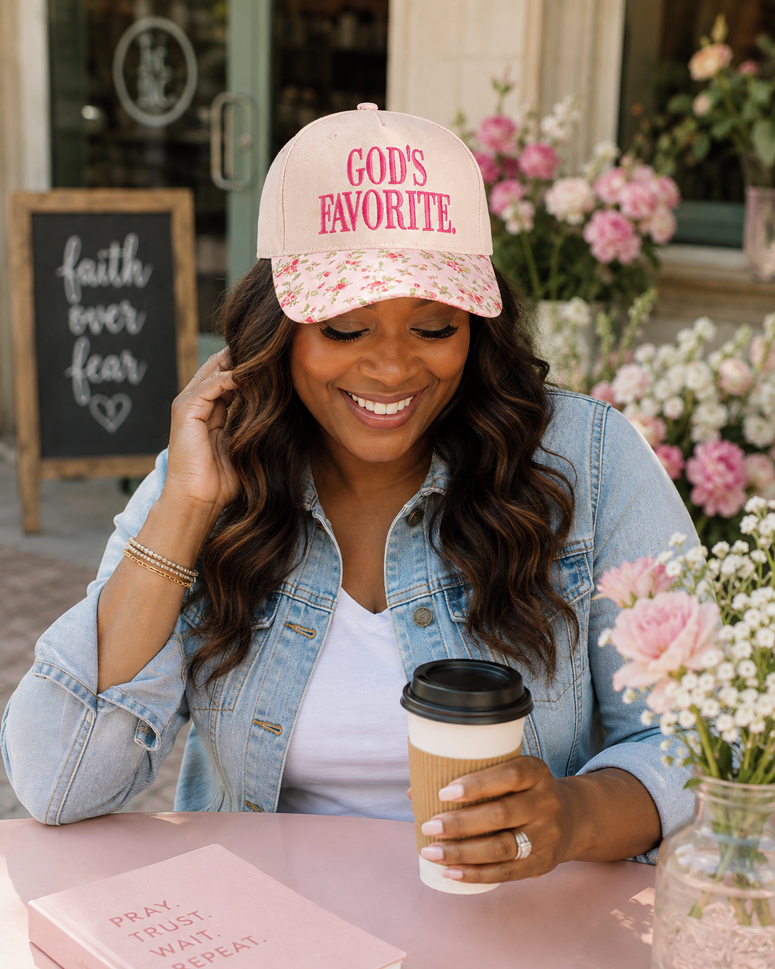 God’s Favorite Floral Trucker Hat | Christian Women’s Baseball Cap | Faith-Inspired Pink Floral Hat