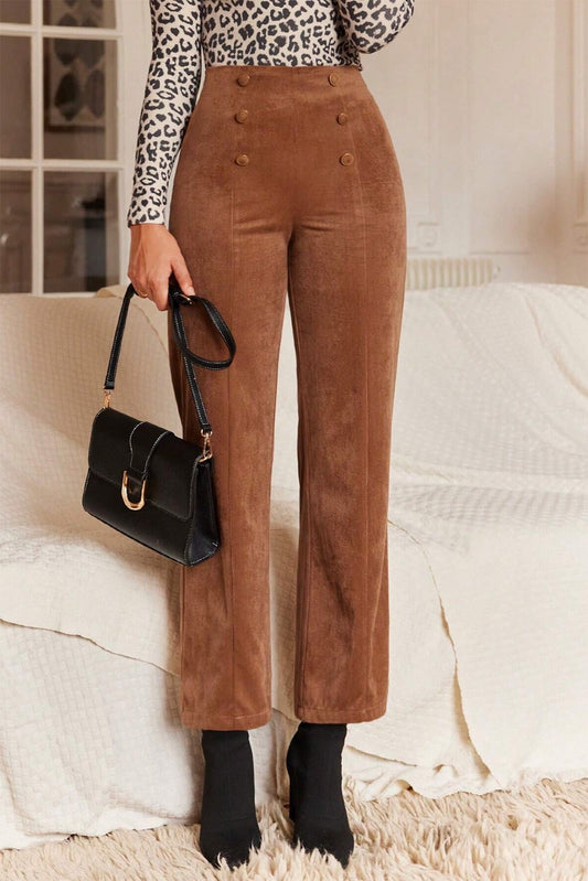 Double Breasted Button Pants - Chestnut Brown