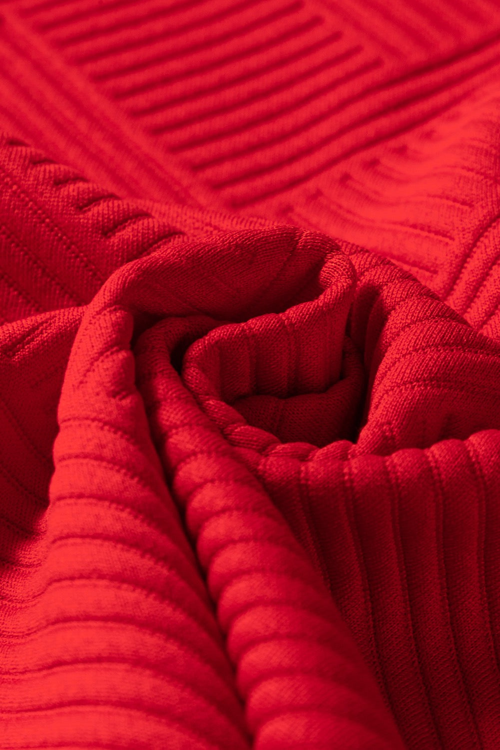Textured Collared V- Neck Dress - Red (Pre-Order)
