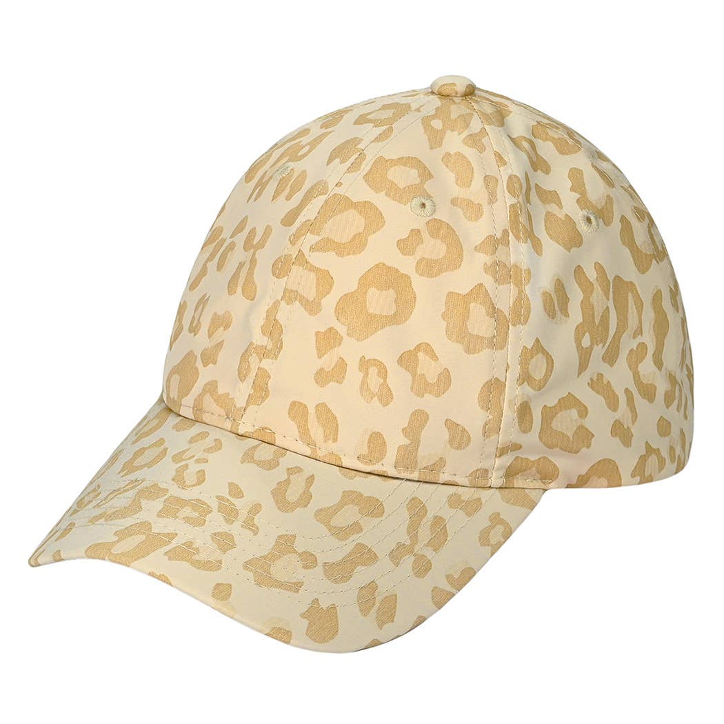 Beige Leopard Print Baseball Cap – Neutral Animal Print Adjustable Hat for Women