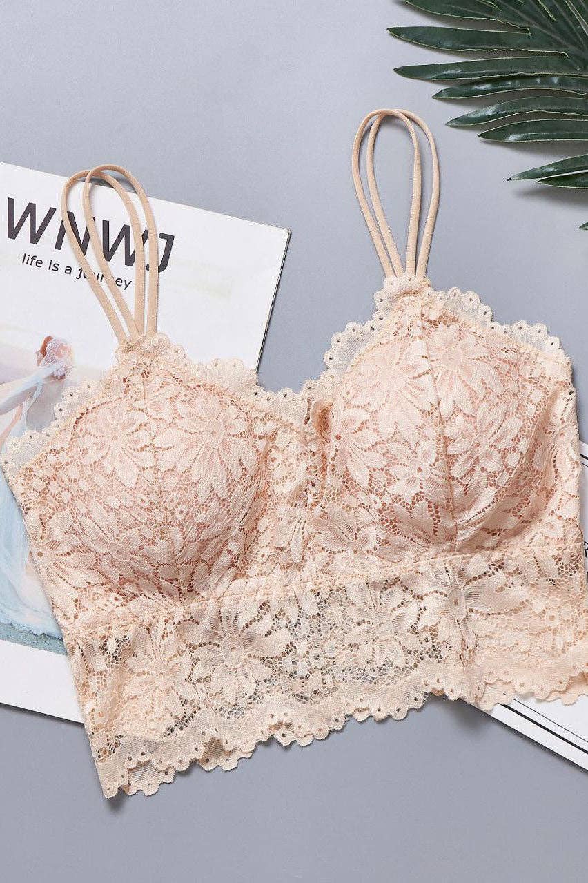 Lace Bralette for Women | Floral Lace Cami Top: Beige