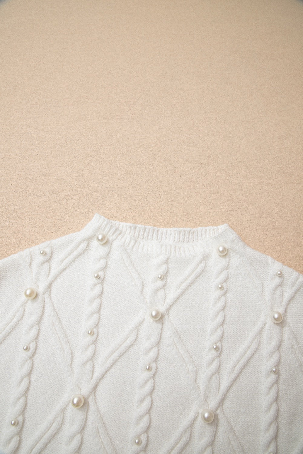 Pearl Embellished Textured Knit Sleeveless Top – White