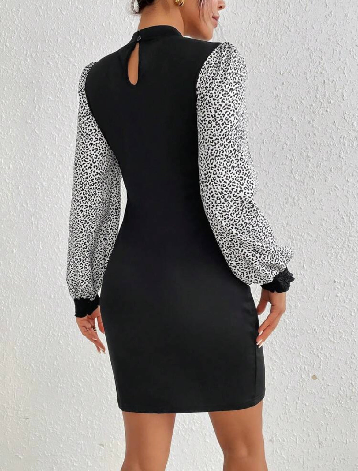 Leopard Sleeve Dress - Black