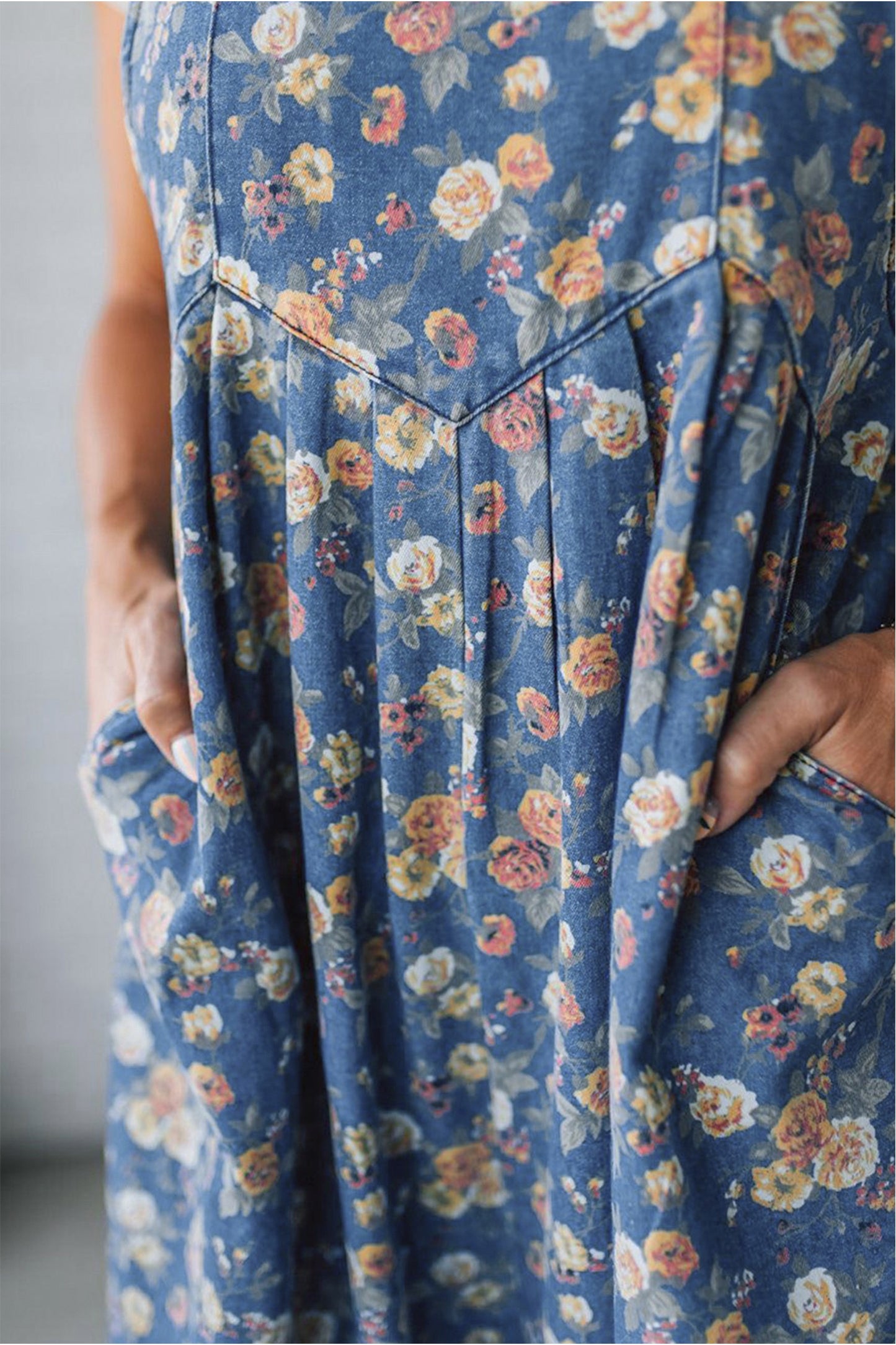 Vintage Rose Bloom Wide-Leg Floral Denim Jumpsuit Overalls for Women