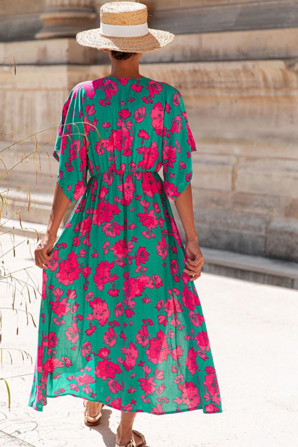 Floral V Maxi Dress - Green