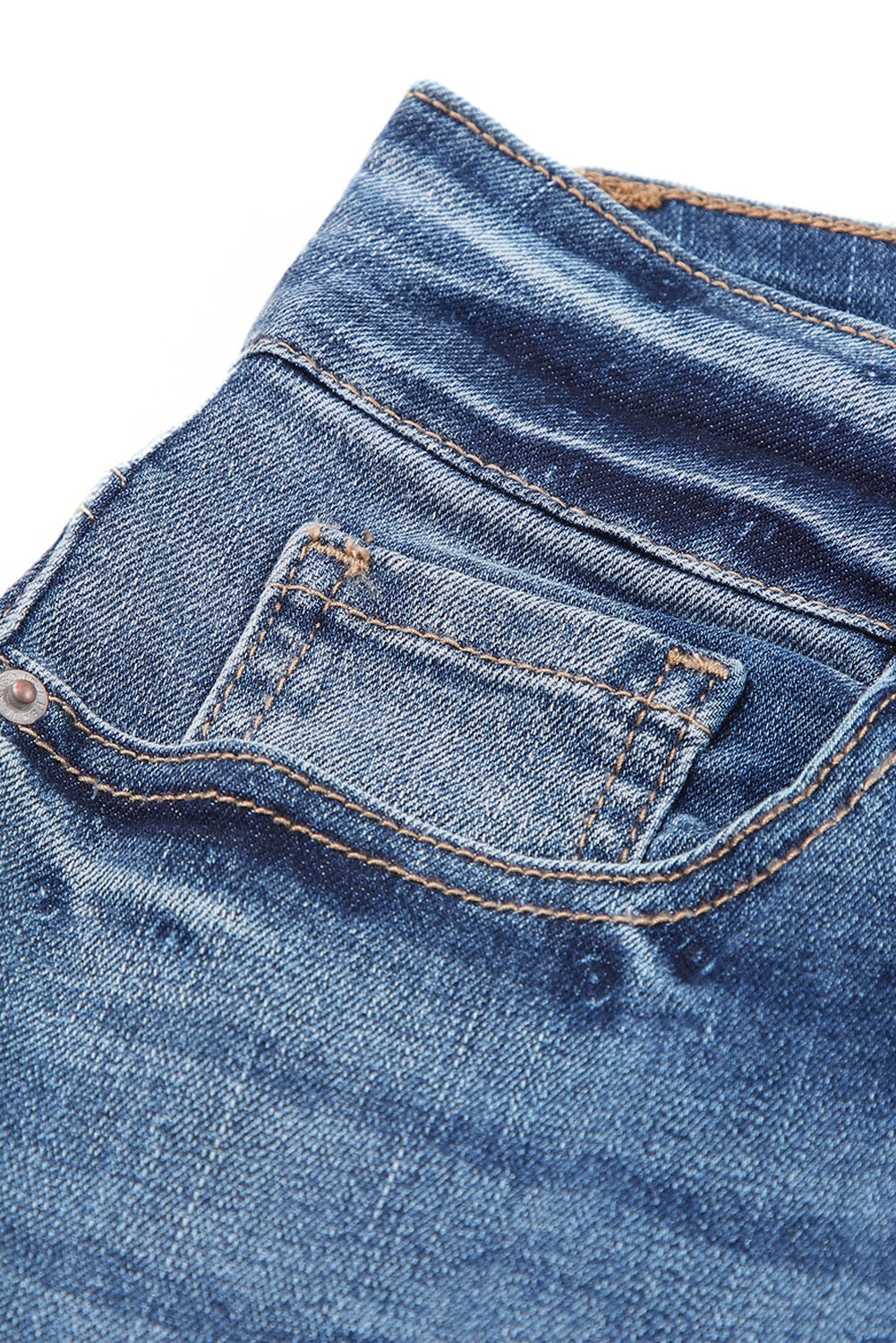 High Rise Blue Cuffed Distressed Jeans – Chic Vintage Denim with Modern Edge