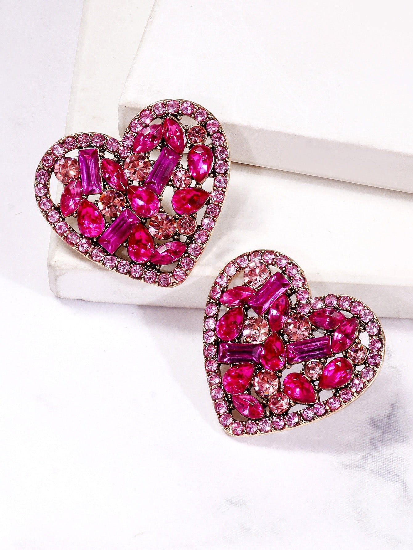 Rhinestone Heart Earring -  Pink