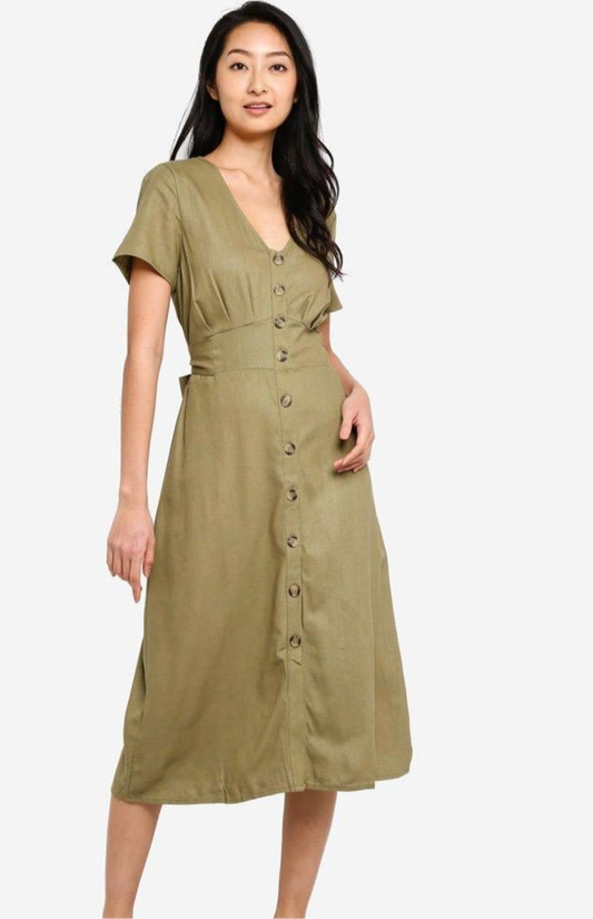 Olivia V-Neck Dress - Green