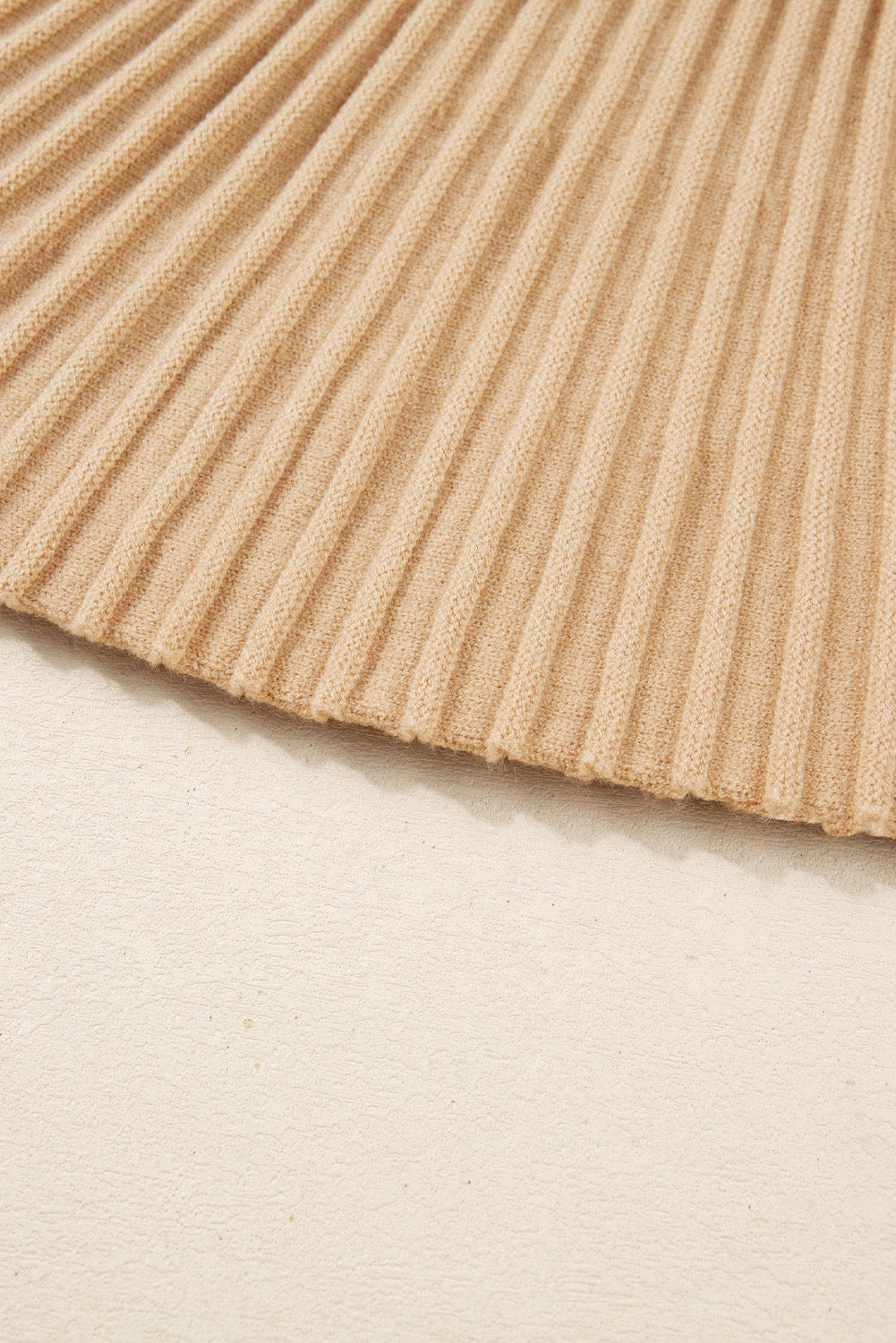 Golden Ease Two-Piece Ribbed Knit Sweater Skirt Set - Beige