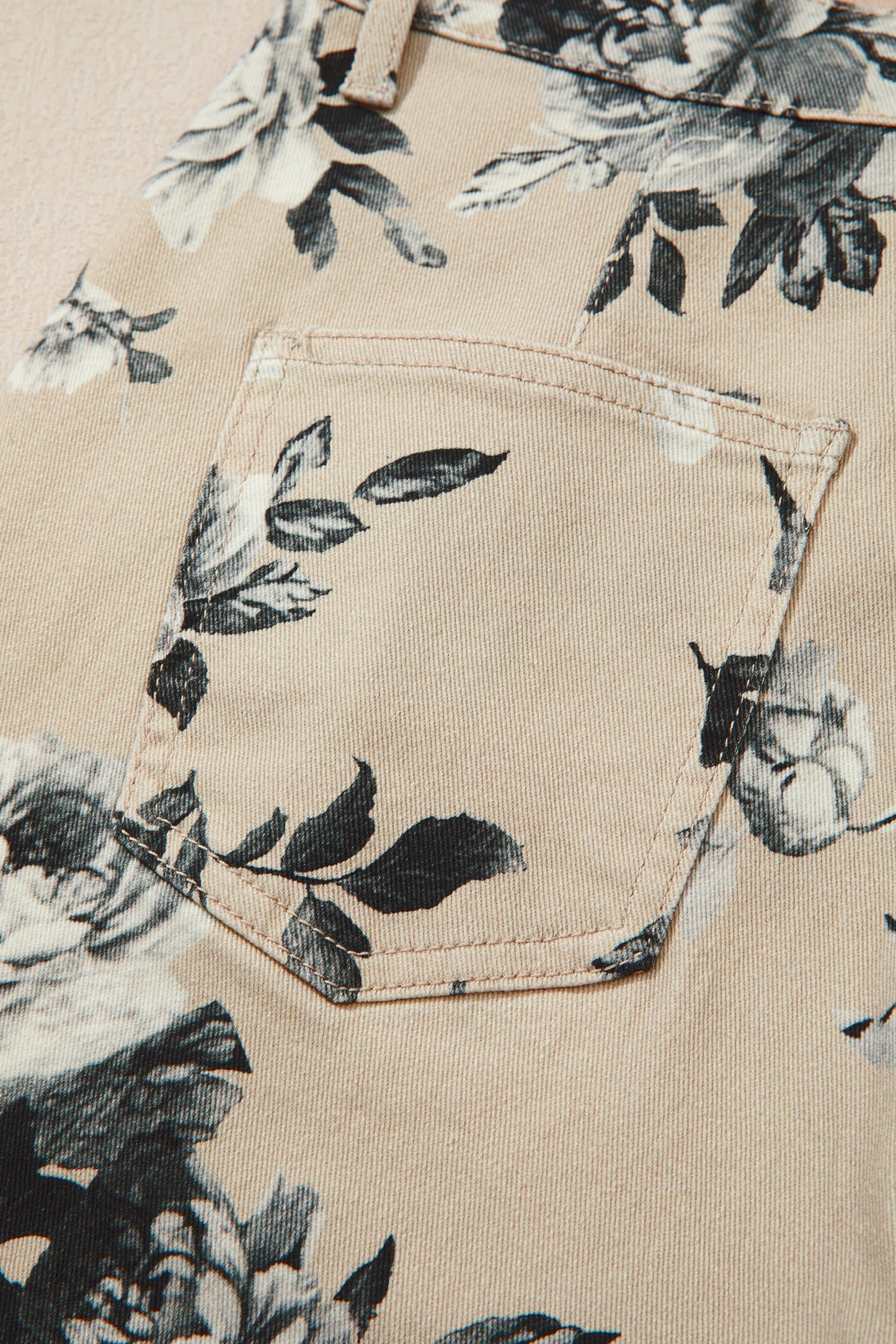 Vintage Bloom Beige Floral Wide Leg Denim Pants