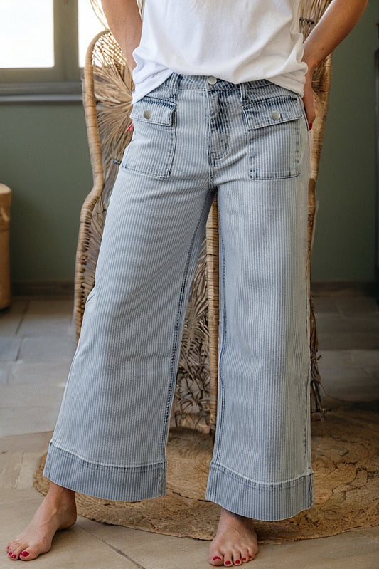Stripe Wide Leg Jeans with Front Pocket