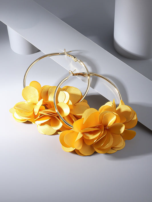 Floral Hoop Earring- Yellow