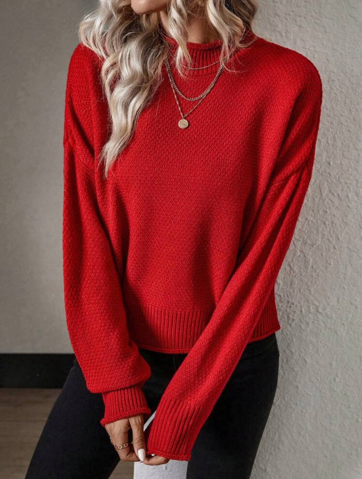 red knit sweater