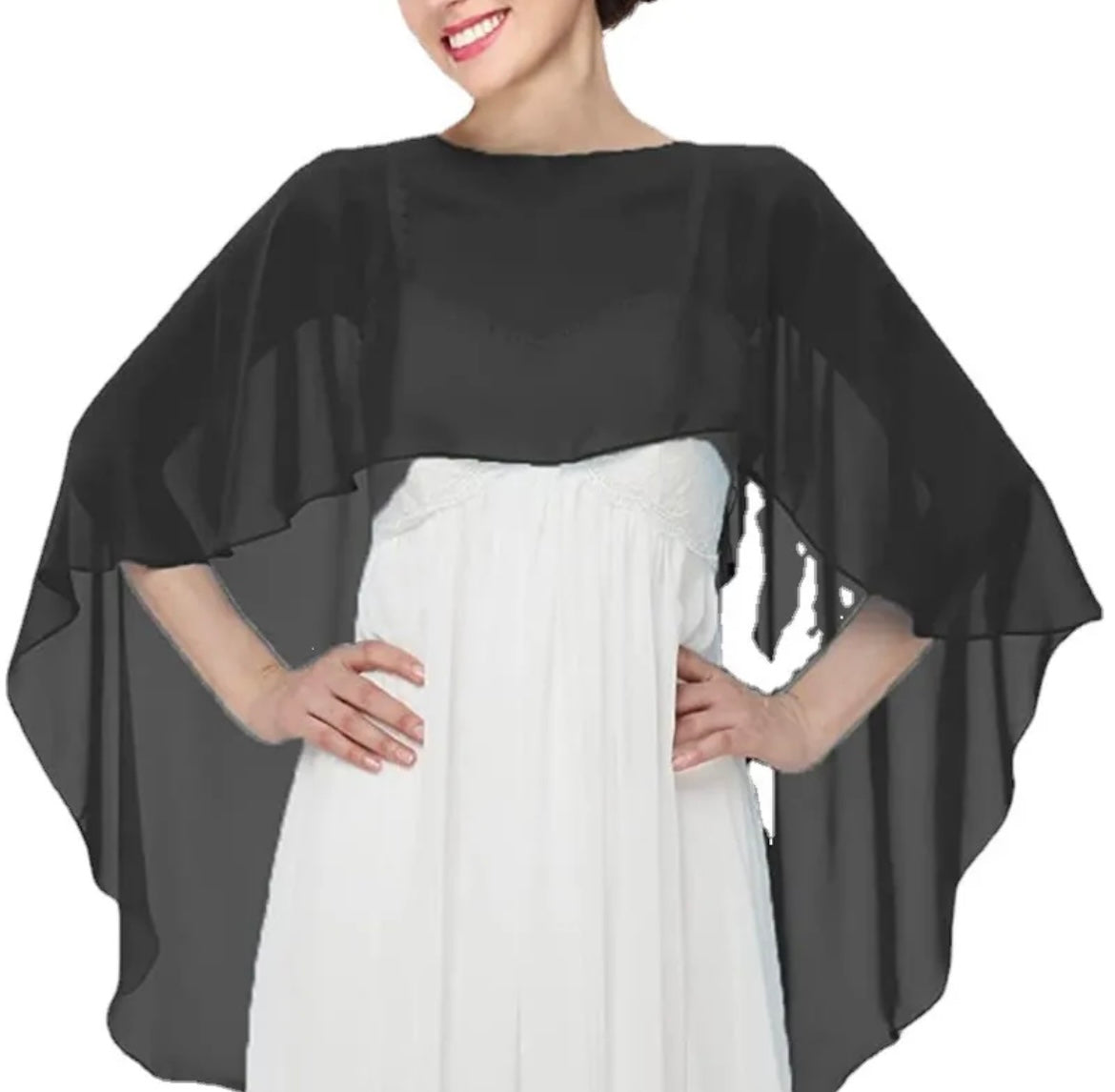 Elegant Sheer Chiffon Capelet Shawl – Flowing Lightweight Shoulder Shawl Wrap