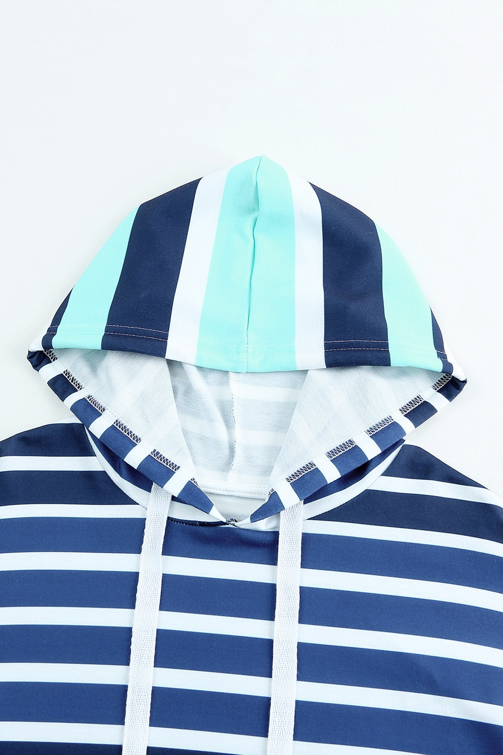 Navy & Mint Striped Hoodie – Casual Pullover