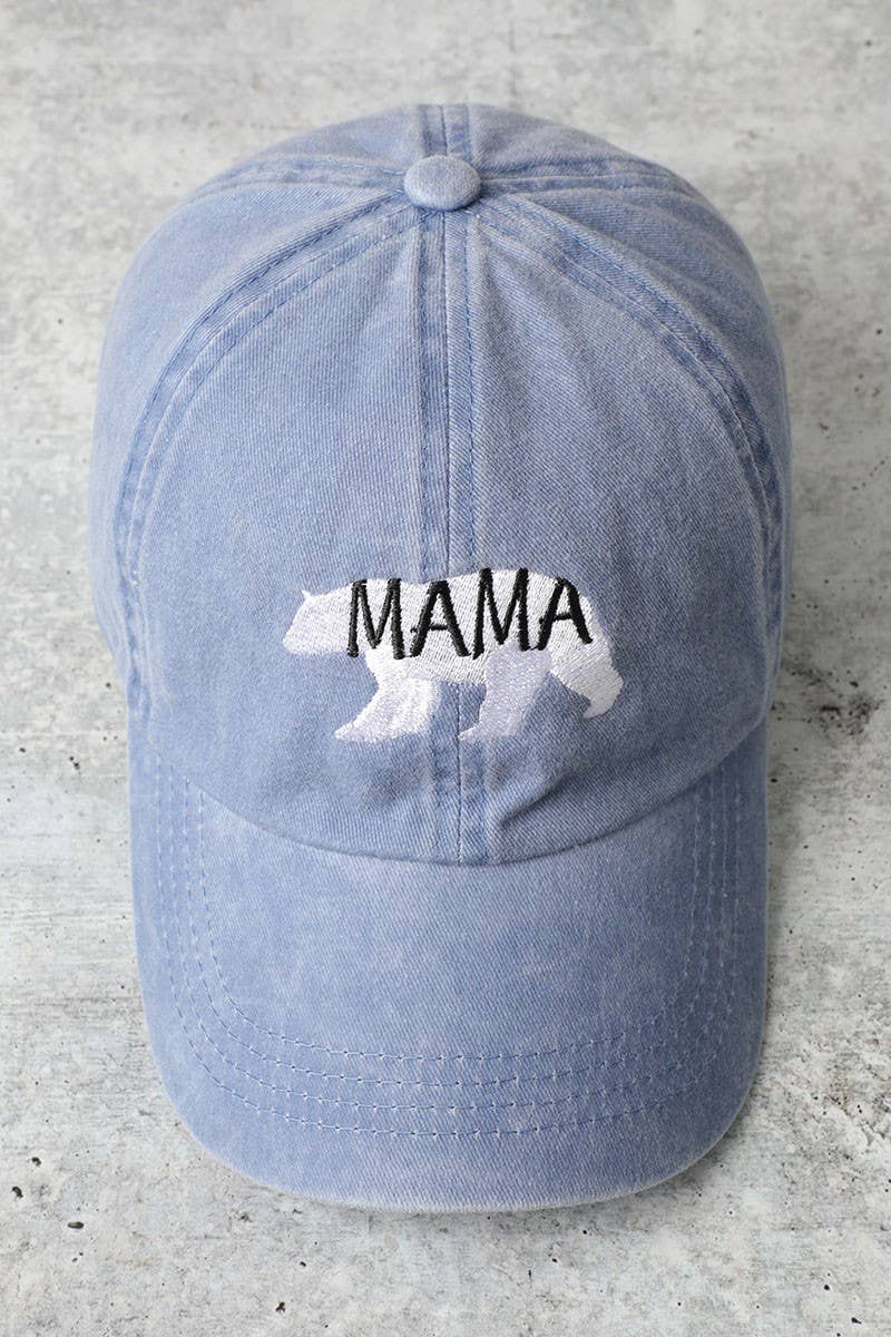 Mama Bear Embroidered Denim Baseball Cap – Light Blue Adjustable Mom Hat