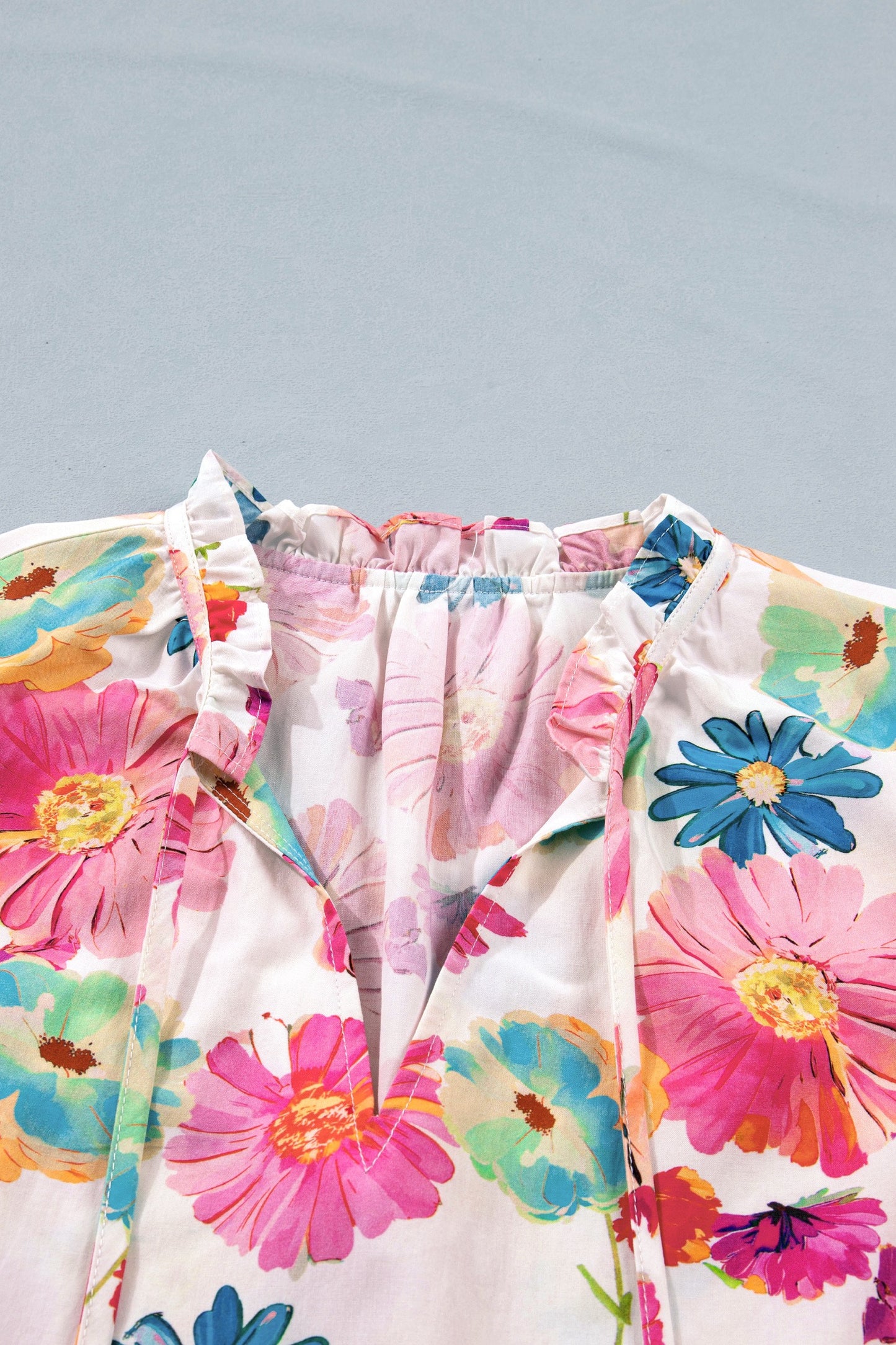 Floral Ruffle Sleeve Blouse for Women – Lightweight Smocked Sleeve Top, Feminine Tie Neck Spring Summer Top Casual Chic