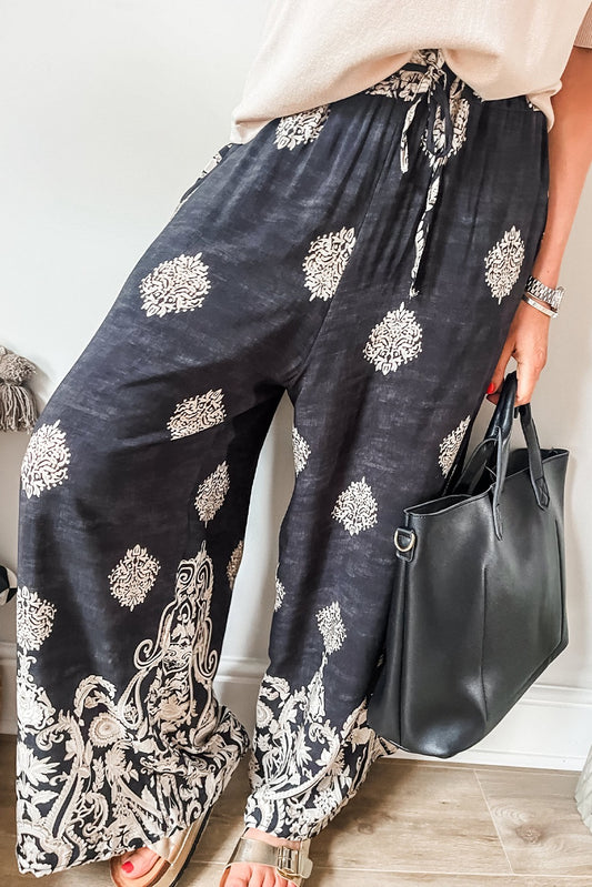 Boho Wide Leg Pants- Black/White