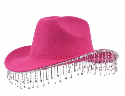 Bling Fringe Cowboy Hat- Fuschia