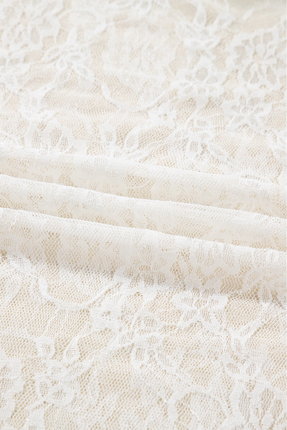 Elegant Sheer Lace Long Sleeve Top for Women – Romantic Fitted Layering Blouse in White