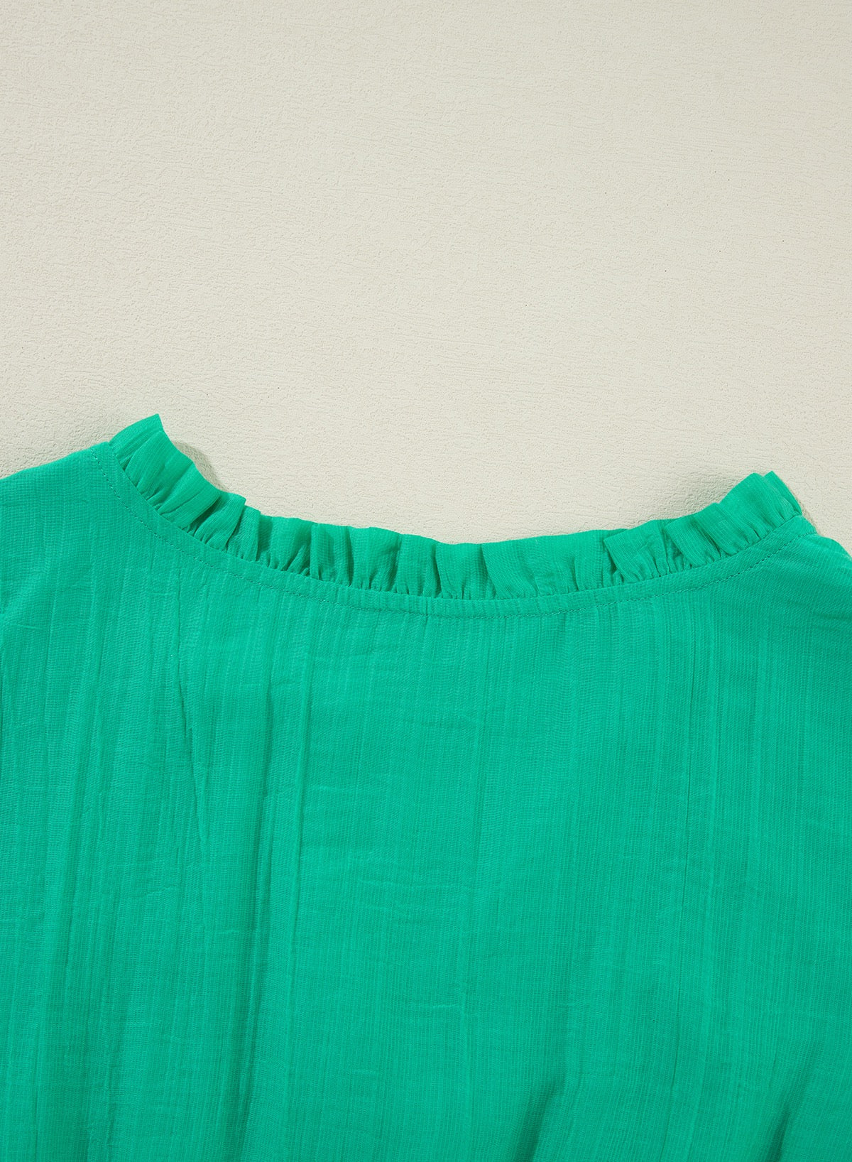 Frill Puff Sleeve V-Neck Tiered Dress - Green