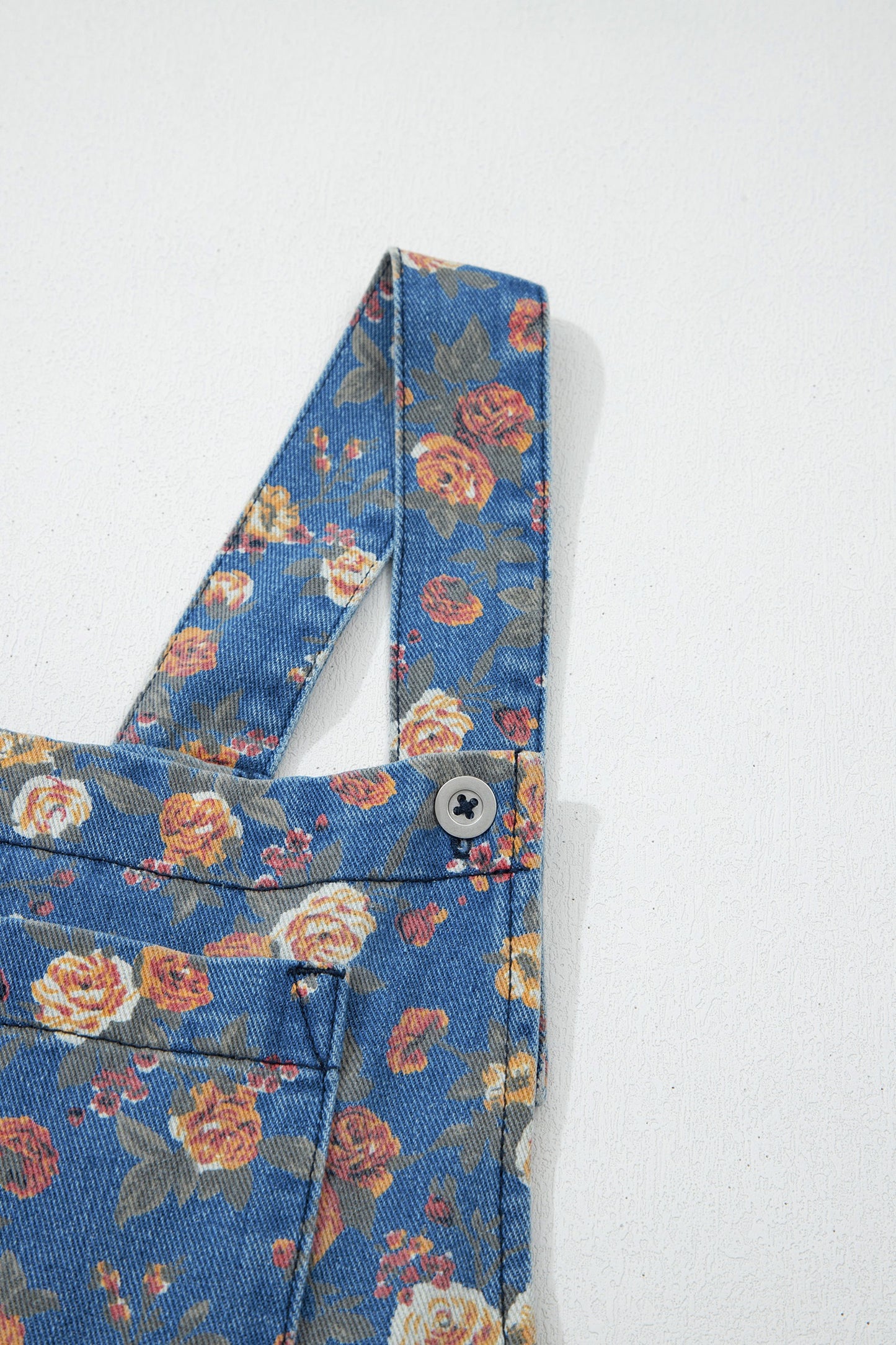 Vintage Rose Bloom Wide-Leg Floral Denim Jumpsuit Overalls for Women