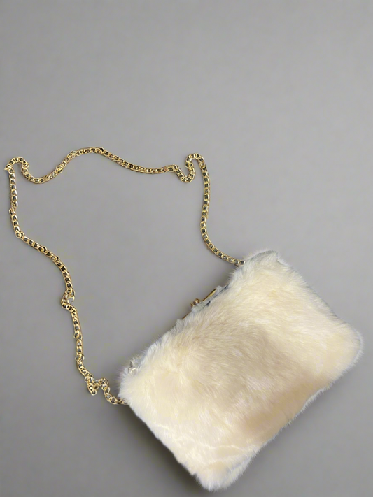 Faux Fur Plush Zipper Crossbody bag- Ivory