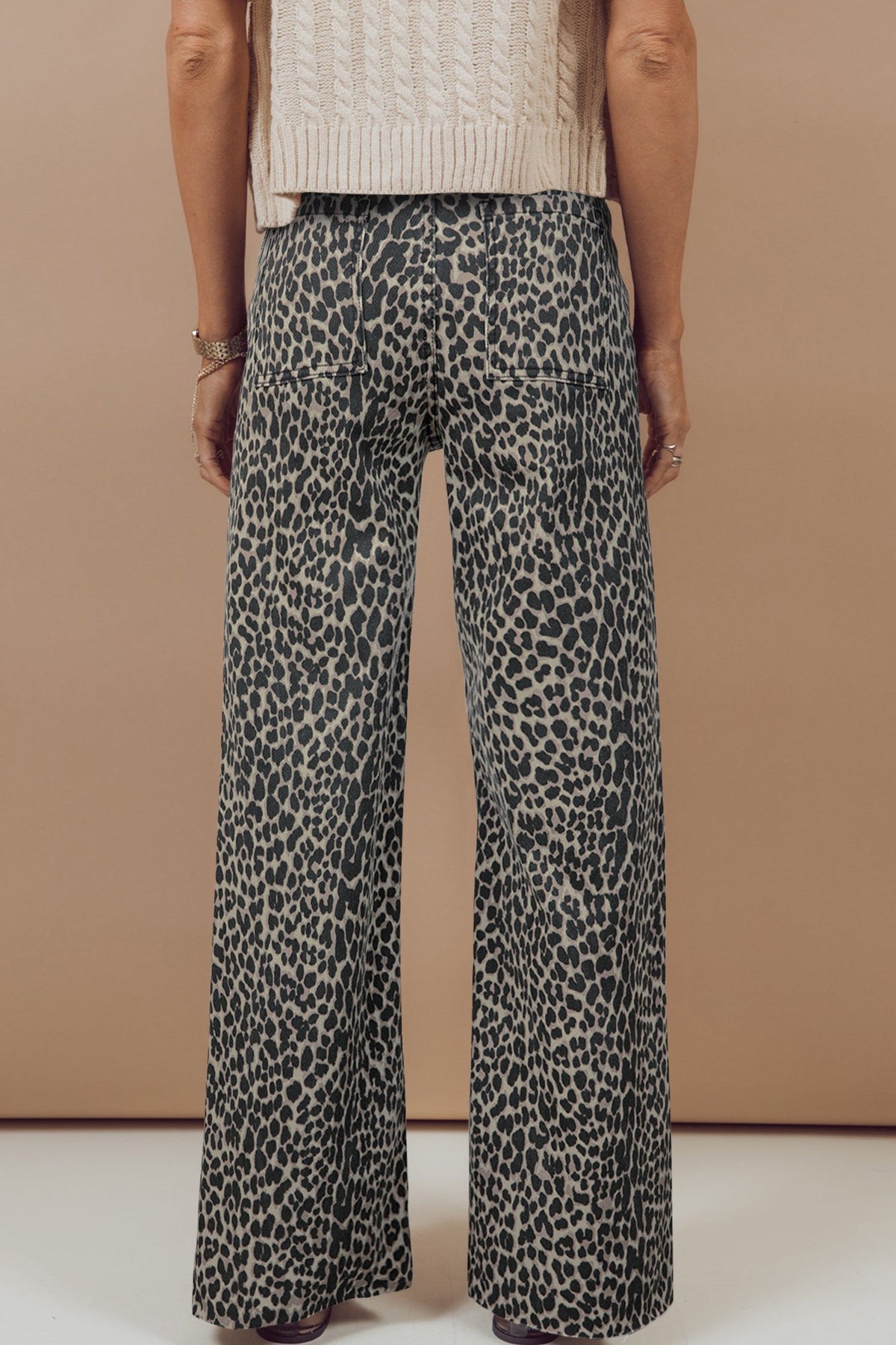 Women’s High-Waisted Leopard Print Wide-Leg Jeans