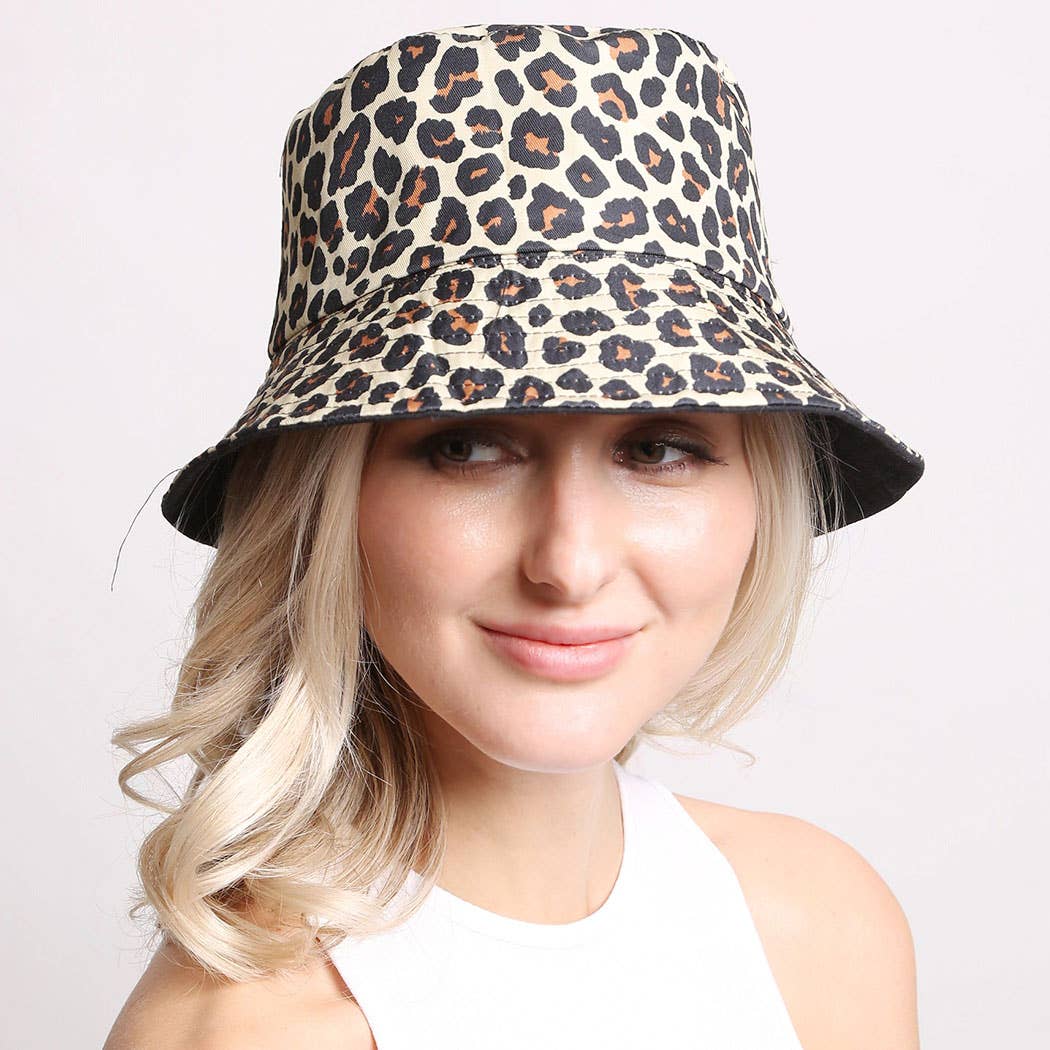 Reversible Leopard & Black Bucket Hat for Women Two-in-One Chic Sun Hat
