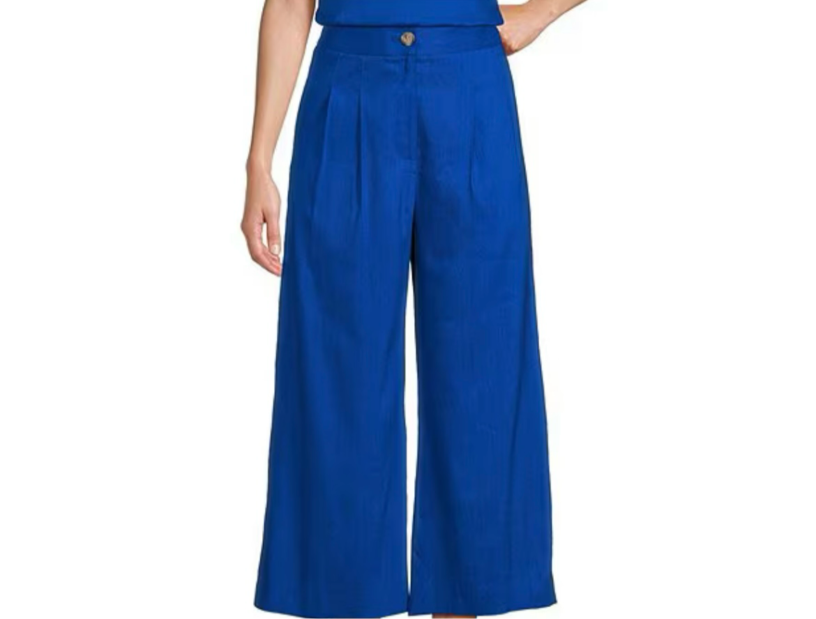 Button Front Wide Leg Pants - Royal Blue