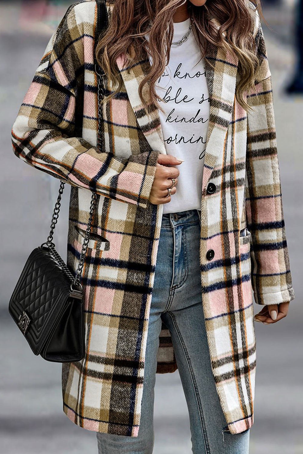 Plaid Button Up Jacket - Pink