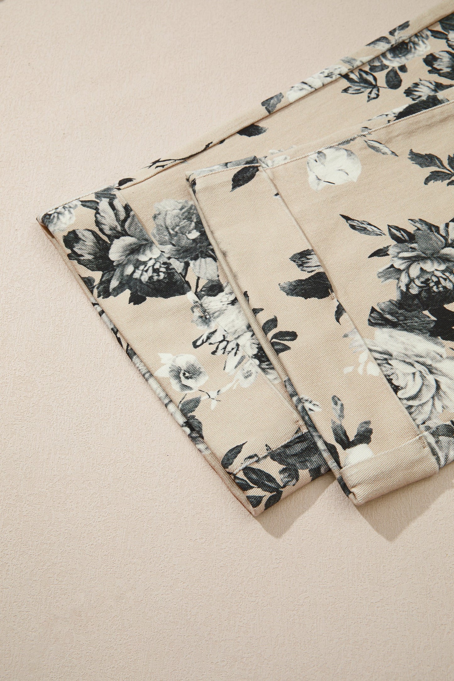 Vintage Bloom Beige Floral Wide Leg Denim Pants