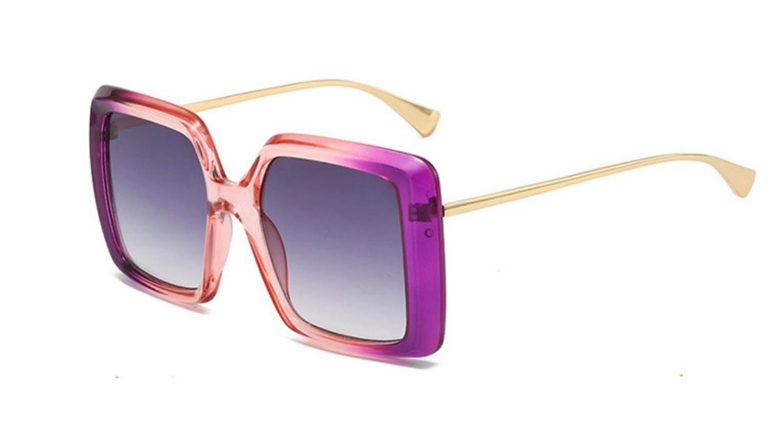 pink purple ombre frame with gold arm gray lens