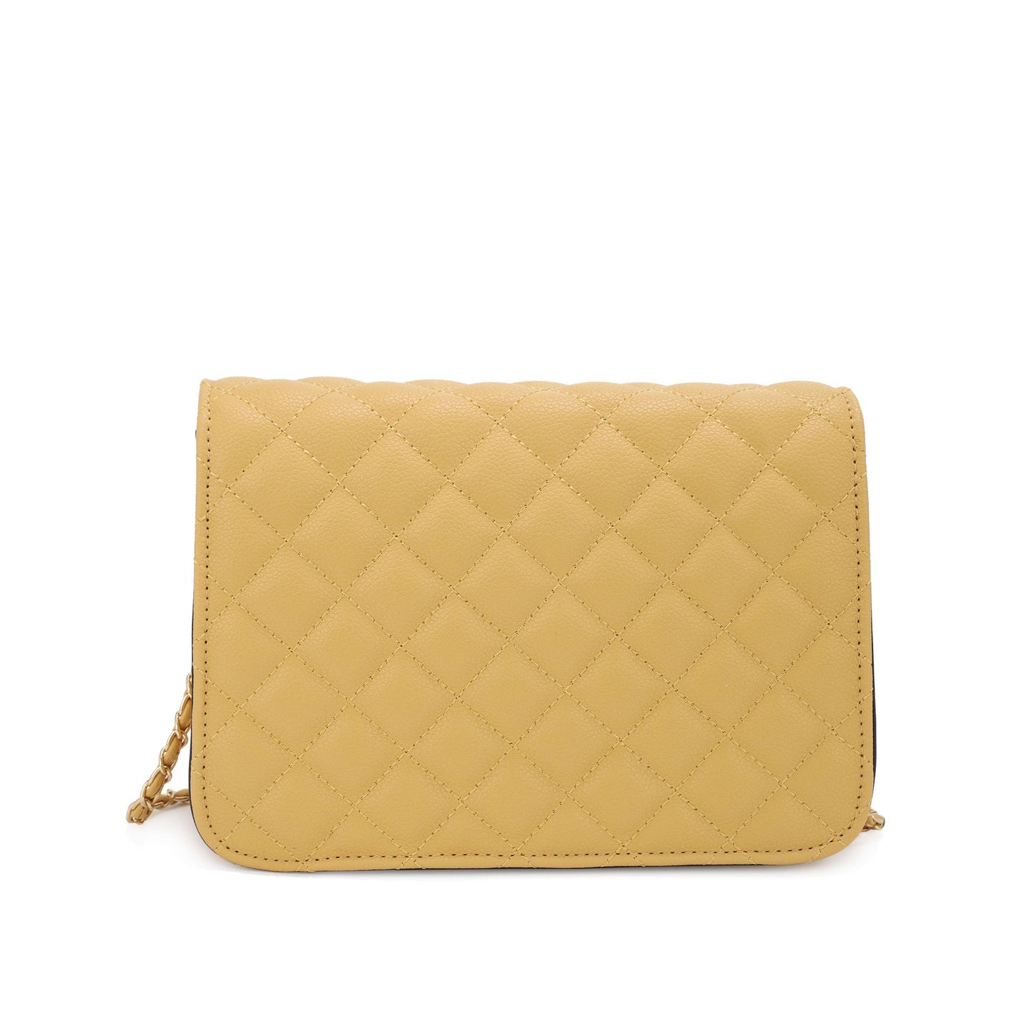 Ivory Quilted Chain Shoulder Bag – Luxe Gold Hardware Elegant Flap Purse