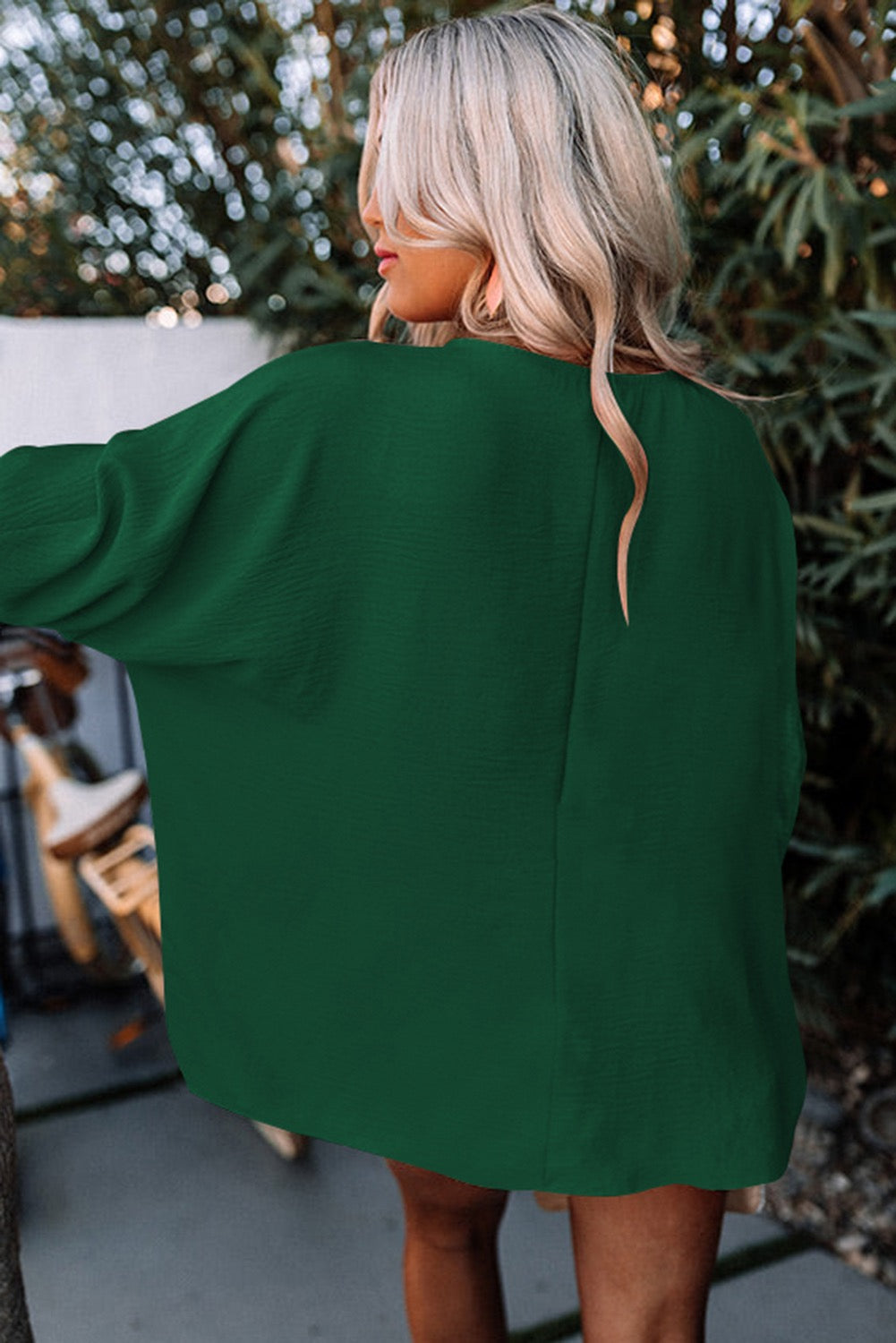 Emerald Green Smocked Sleeve Blouse – Flowy Relaxed Fit Women’s Top