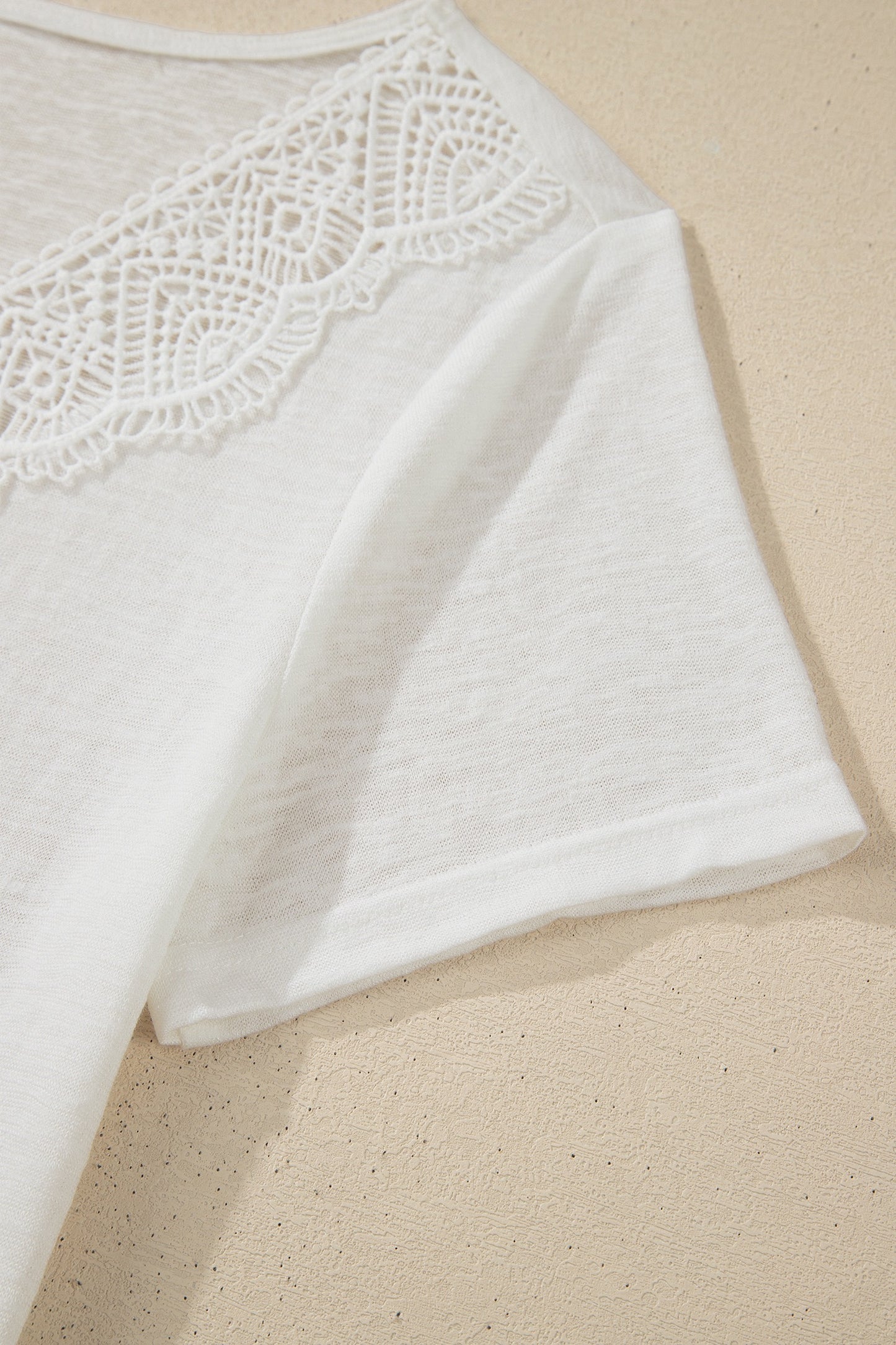 White Lace Trim V-Neck Short Sleeve Top for Women | Lightweight Casual Summer Blouse