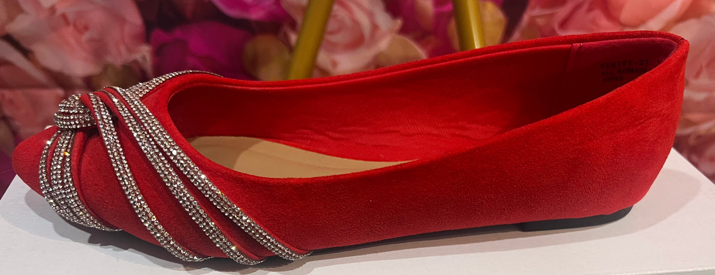 Satin Shimmer Embellish Shoes- Red