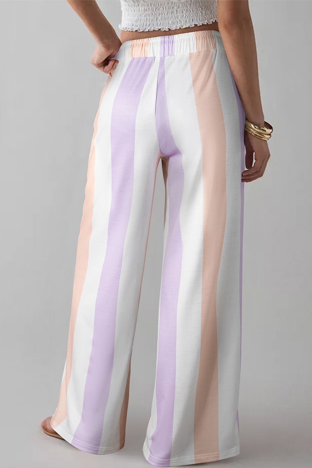 Flattering Wide Leg Striped Pants for Women|Comfortable Elastic Waist Casual Travel & Vacation Outfit