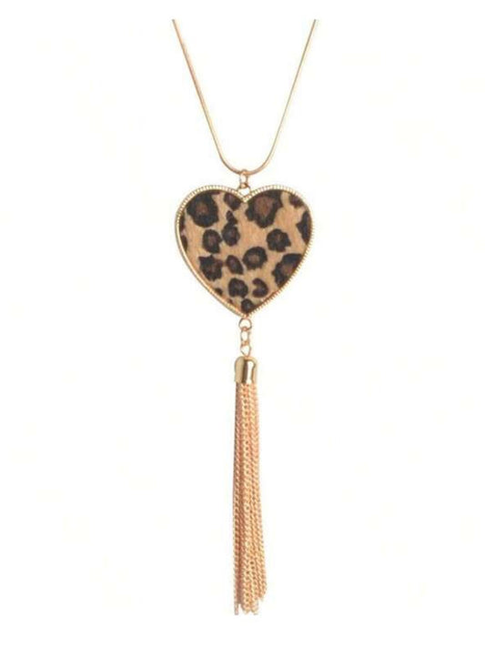 Heart Necklace- Leopard