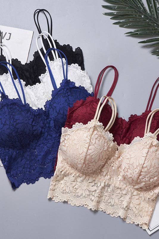 Lace Bralette for Women | Floral Lace Cami Top: Navy Blue