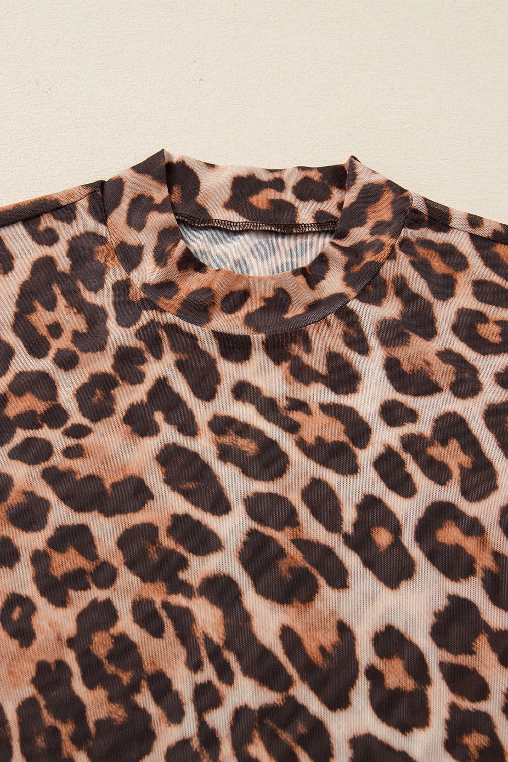 Leopard Print Mesh Mock Neck Top – Stretchy Long Sleeve