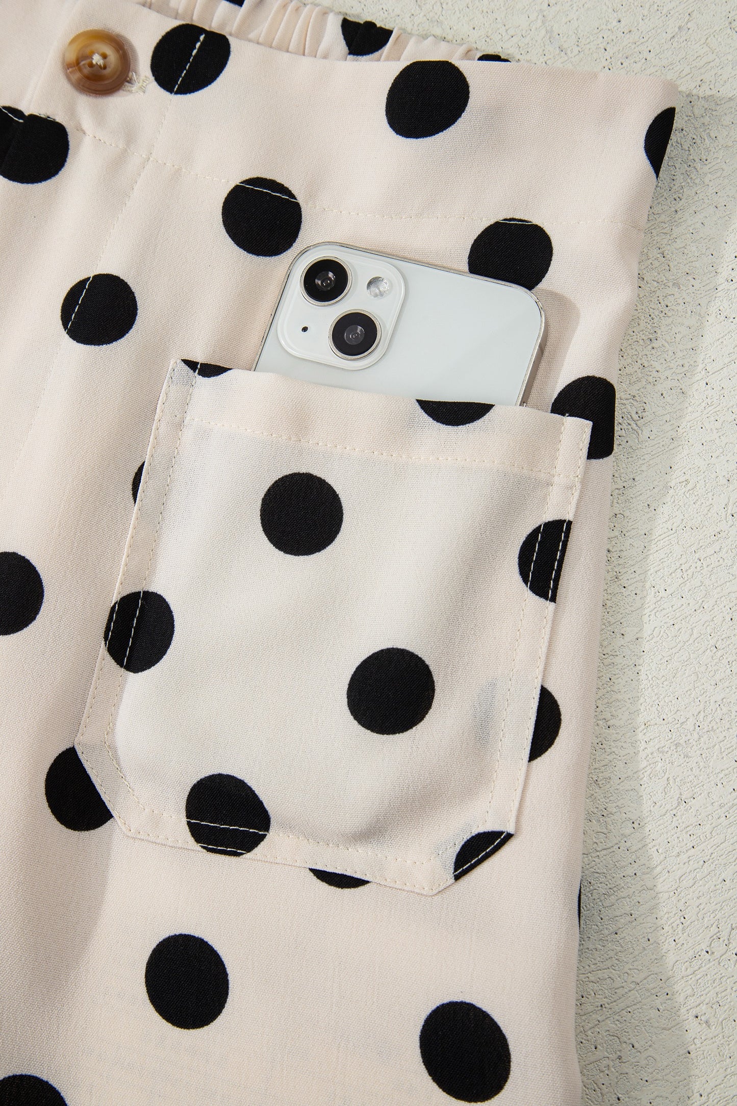 Cream Polka Dot High-Waist Wide Leg Pants with Pockets (Pre-Order)