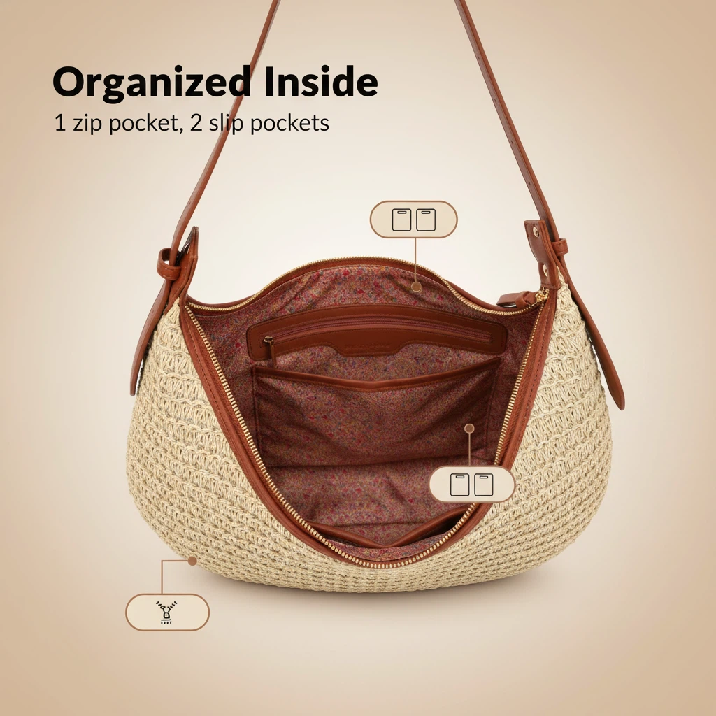 Woven Straw Hobo Shoulder Bag with Vegan Leather Strap – Natural  Handbag
