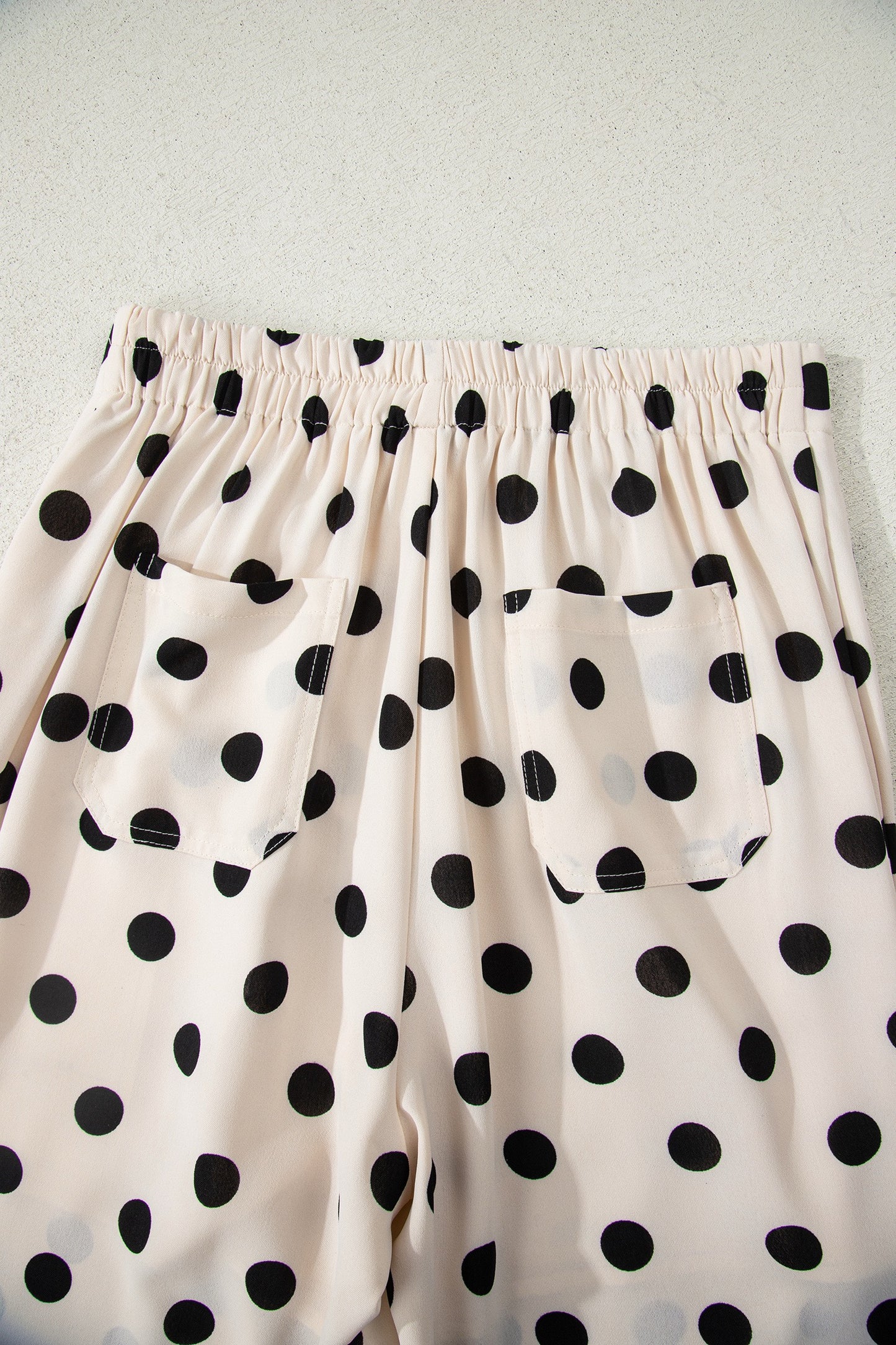 Cream Polka Dot High-Waist Wide Leg Pants with Pockets (Pre-Order)