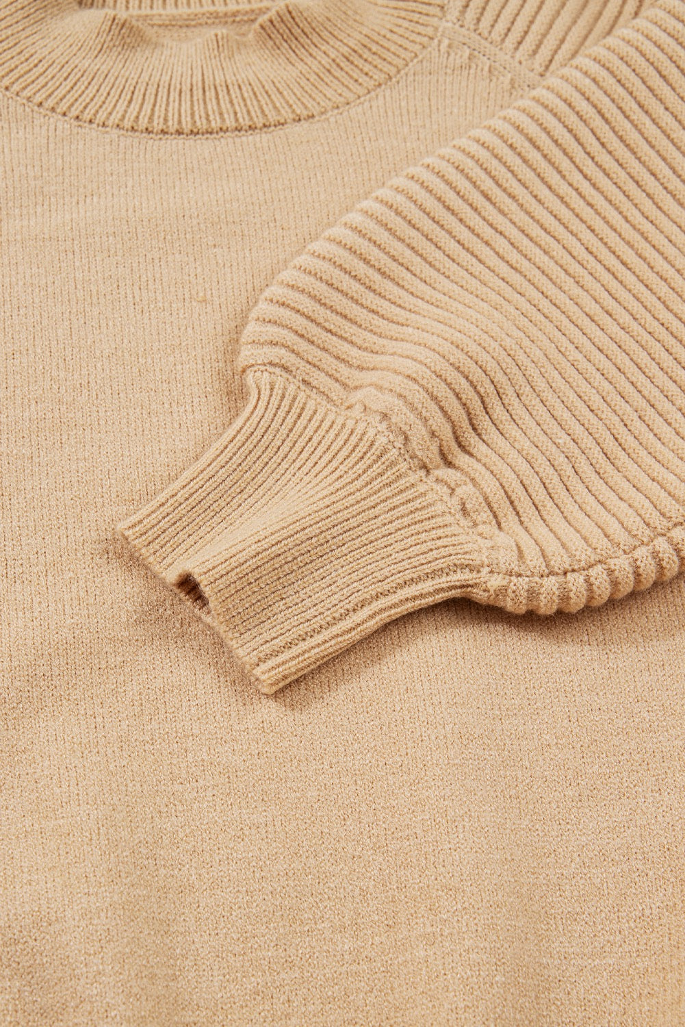 Golden Ease Two-Piece Ribbed Knit Sweater Skirt Set - Beige