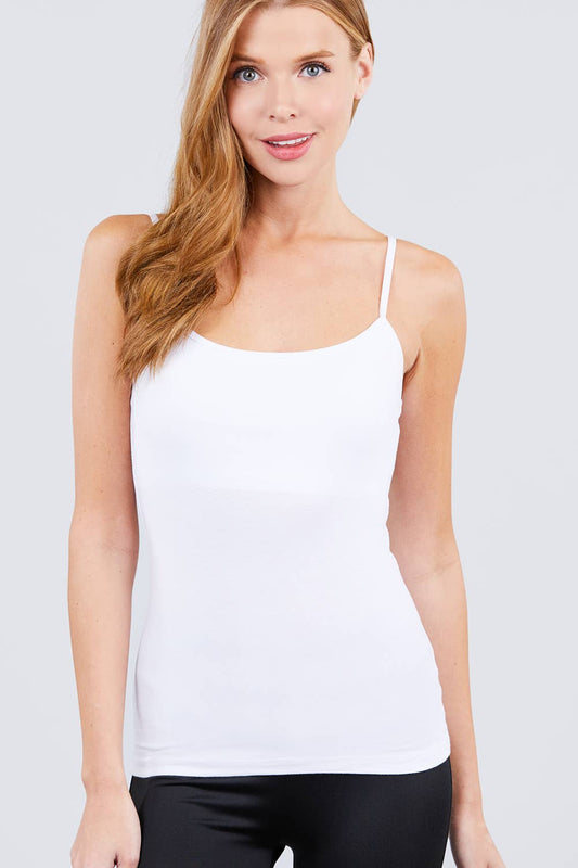 Women’s Seamless Spaghetti Strap Cami Tank Top – Soft Stretch Layering Essential White