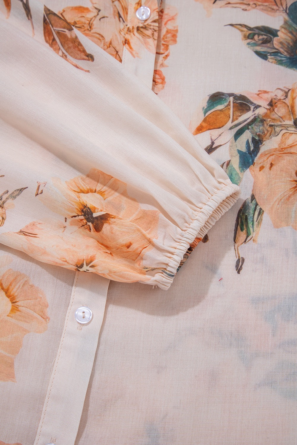 Autumn Floral Puff Button-Down Long Sleeve Blouse