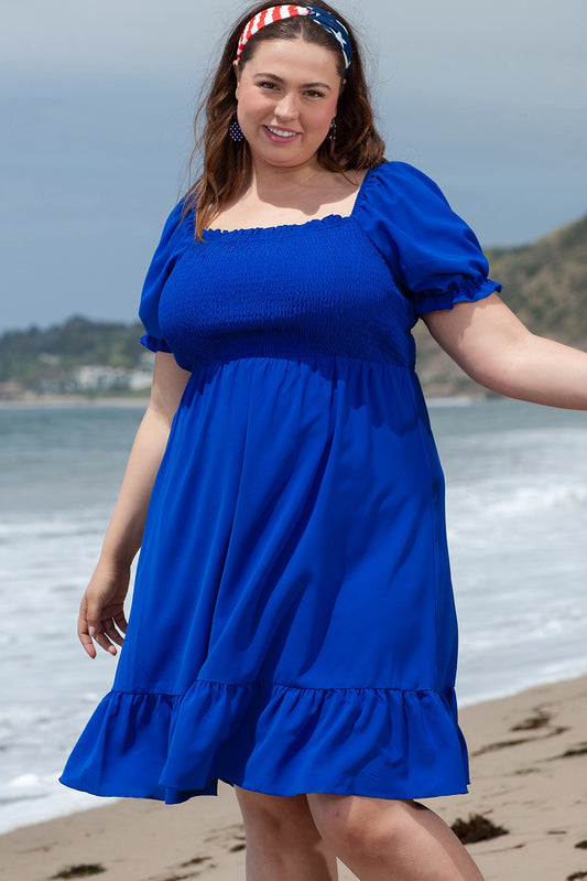 Tiered Ruffle Sleeve Dress - Blue