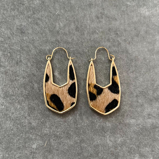 Leopard Print Teardrop Hoop Earrings – Gold Trim
